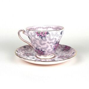 Tuscan Fine English Bone China Tea Cup and Saucer Pink Floral Gold Trim, 510H
